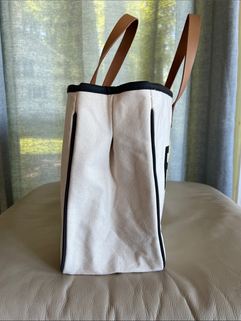 BEACH PLEASE Canvas Tote Bag with Brown Handles - Picture 3 of 6